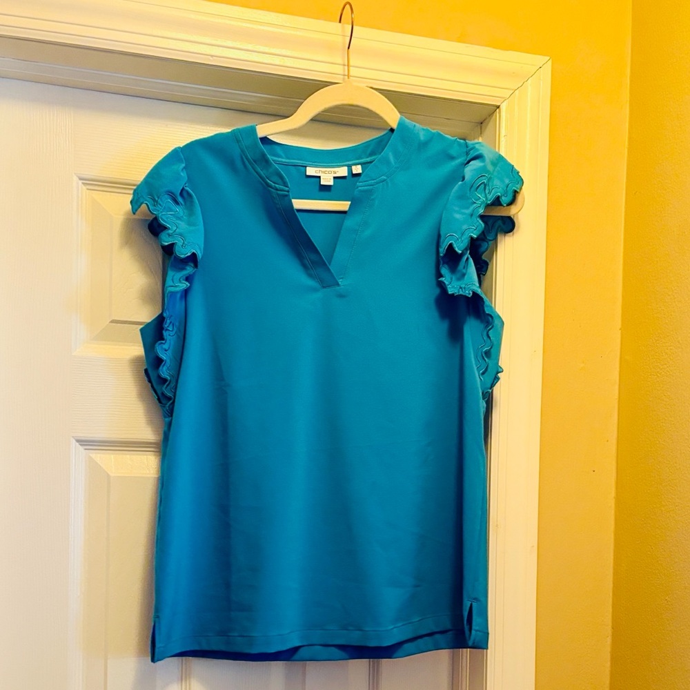 Gently used, CHICO’S Blue Ruffle Women's Top